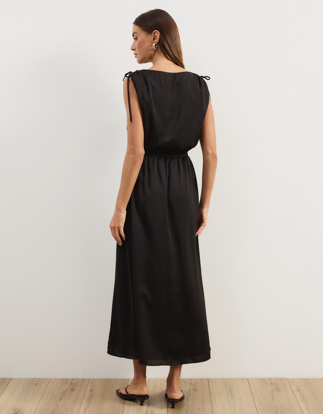 Atmos&Here - Danni Satin Shoulder Tie Midi Dress