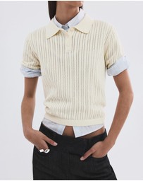 M.N.G - Openwork Knitted Polo-Neck Sweater