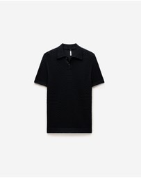 Calibre - Textured Open Knit Polo Black