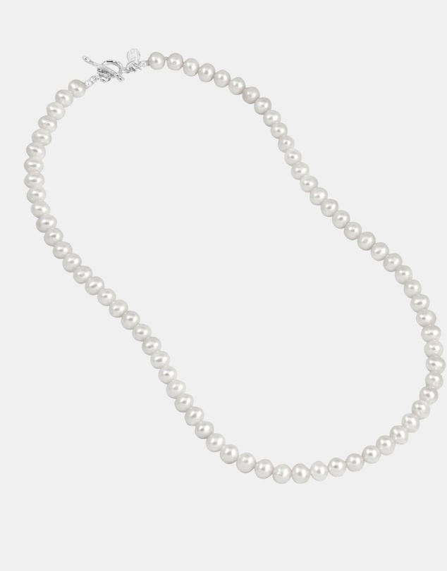 Dower & Hall - Men's White Freshwater Pearl Necklace In Sterling Silver