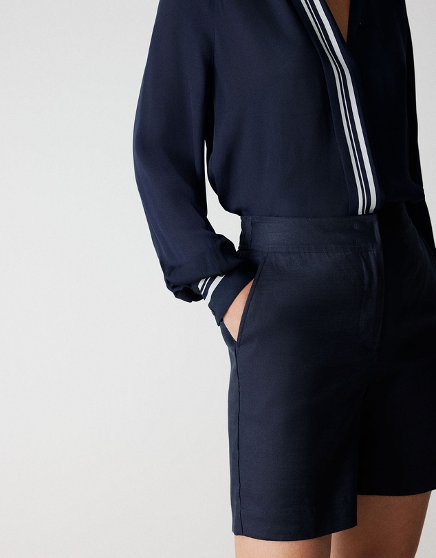 Trenery - Stretch Linen Blend Longline Short in Night Sky