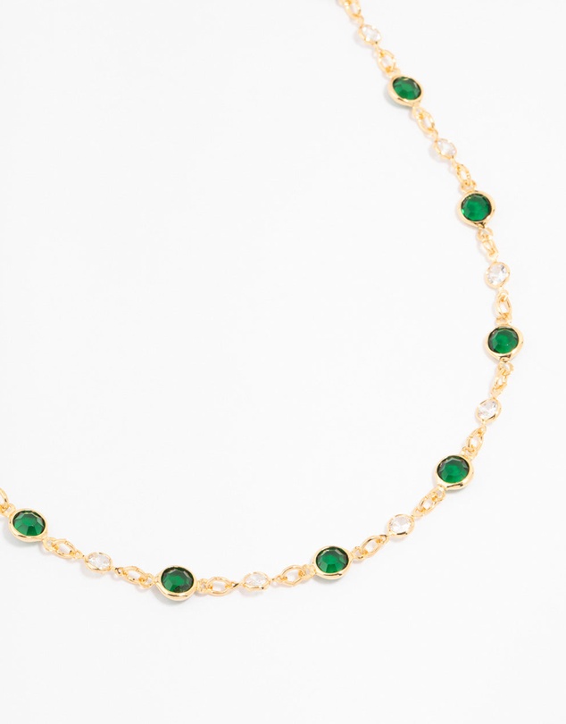 Lovisa - Gold Plated Emerald Round Station Necklace