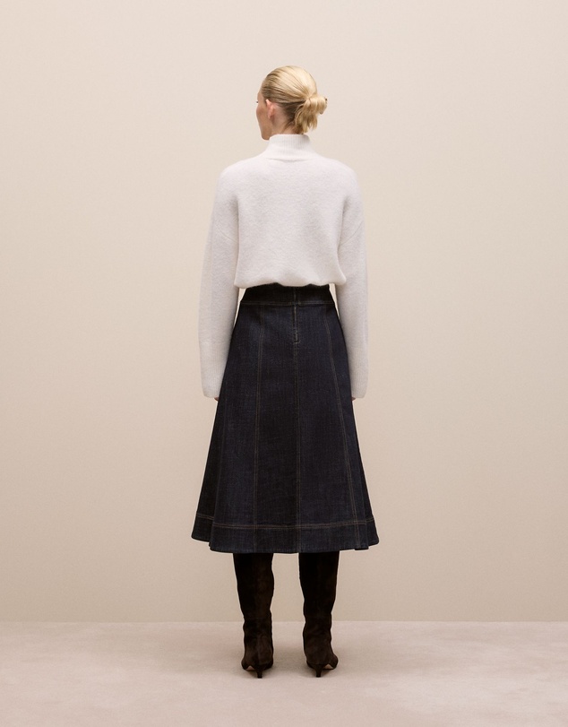 Trenery - Australian Cotton Blend Denim Panelled Skirt in Rinse Wash