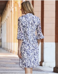 Sosandar - Abstract Print Ruffle Sleeve Tie Neck Dress