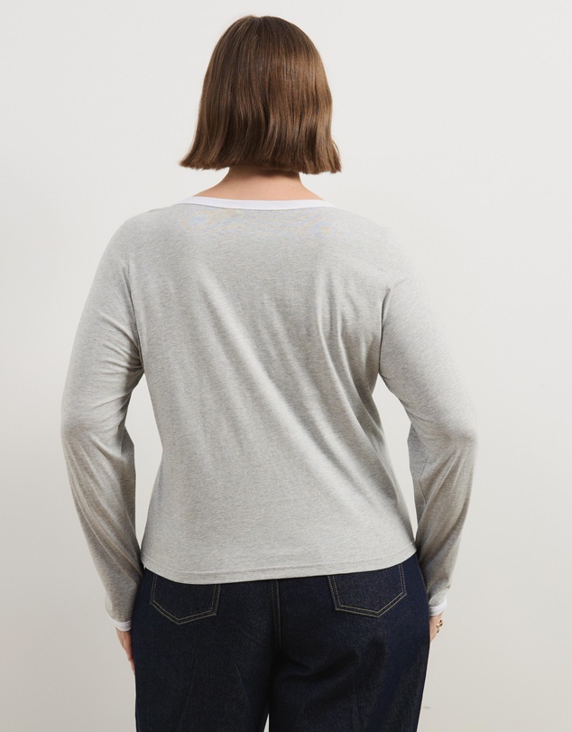 Atmos&Here Curvy - Contrast Long Sleeve Organic Cotton T-Shirt