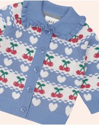Huxbaby - Cherry Heart Frill Collar Knit Cardigan - Babies