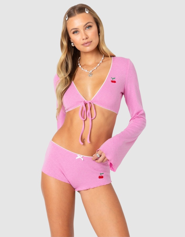 EDIKTED - Cherrie Tie Front Pointelle Top