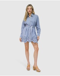 Belle & Bloom - Sunday Somewhere Denim Broderie Mini Shirt Dress