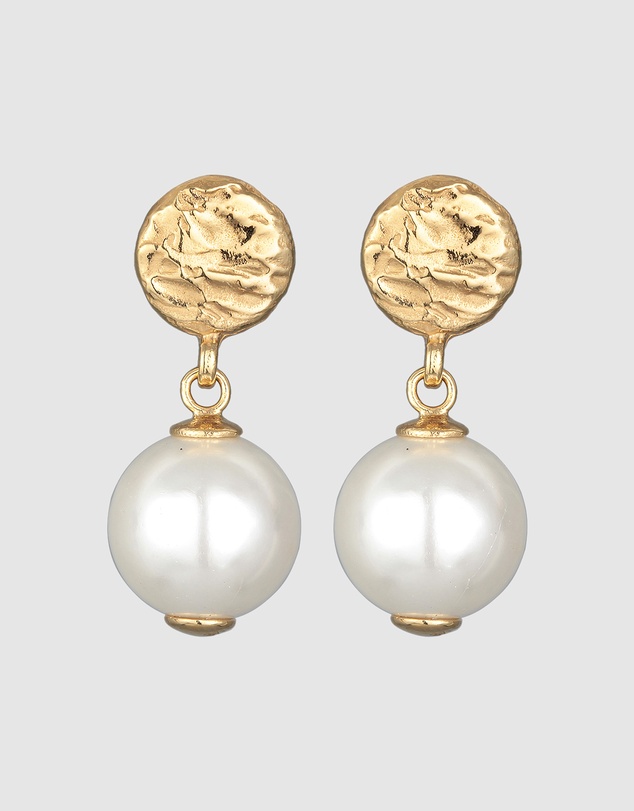 Elli Jewelry - Pearl Coin Stud Earrings in Gold-Plated 925 Silver