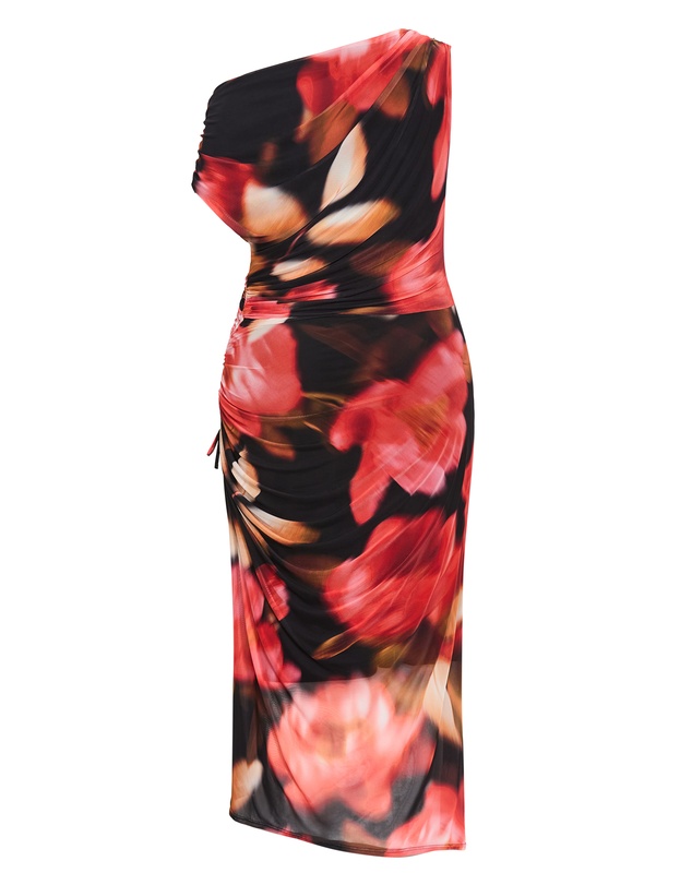 City Chic - Plus size Vivid Mesh Blur Print Maxi Dress - deep scarlet
