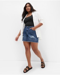 City Chic - Hannah Rip Denim Short - Dark Wash