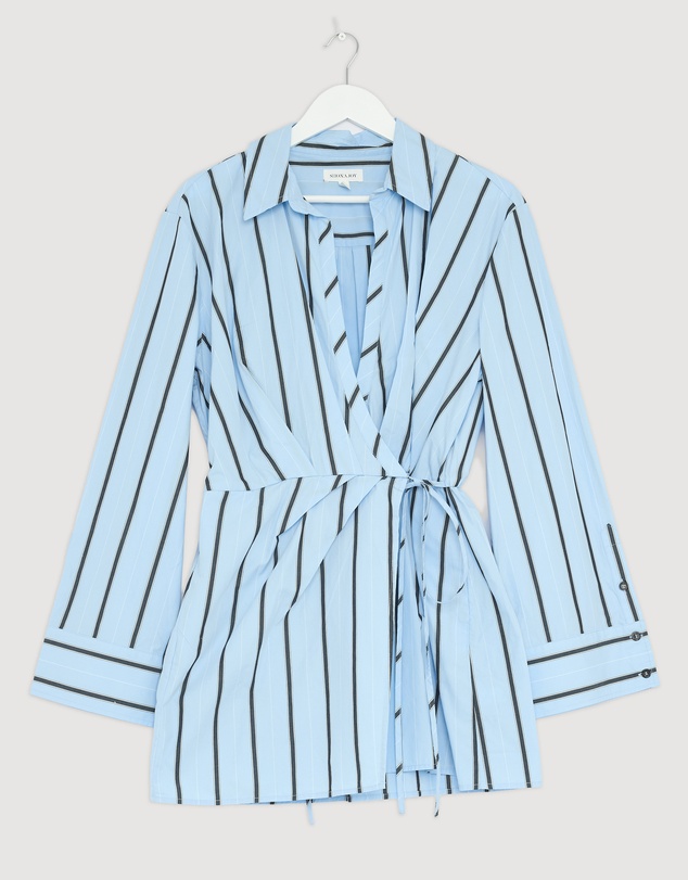 Revibe - Repaired Shona Joy Saxon Draped Shirt Mini Dress - AU 12