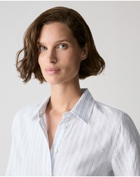 Trenery - Yarn Dyed Linen Twin Stripe Shirt in Mid Blue