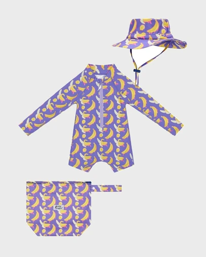 Budgy Smuggler - Kids Onesie Swim Bundle in Drippy Bananas UPF 50+