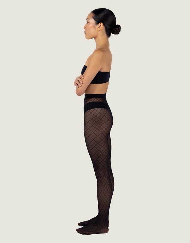 INSTOCK - After Hours — 50 Denier Diamond Checked Sheer Micromesh Tight
