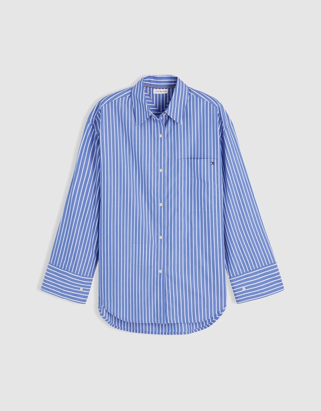 Tommy Hilfiger - Modern Poplin Blue Stripe Long Sleeve Shirt