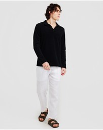 Vacay Swimwear - L/S Black Terry Polo