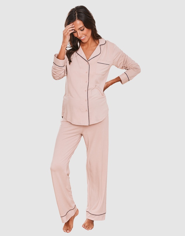 Angel Maternity - Maternity and Nursing Long Sleeve Pyjama Set in Dusty Pink