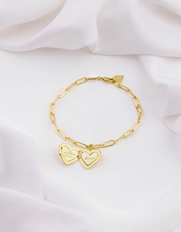Wanderlust + Co - Heart Gold Locket Bracelet