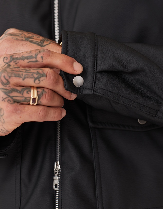 Zanerobe - Faux Leather Aviator Jacket Black
