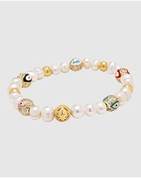 Nialaya Jewellery - Men's Evil Eye Pearl Bracelet