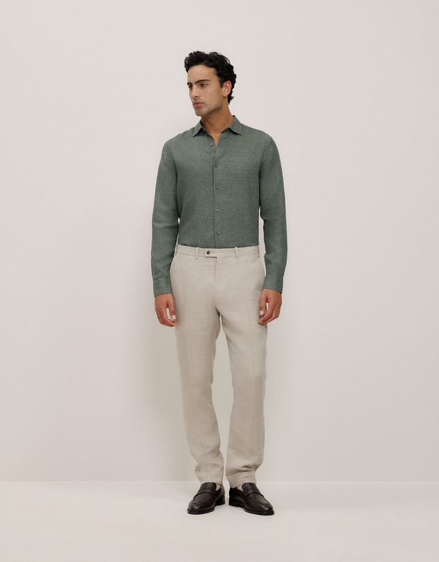 Trenery - Tailored Fit Delave Linen Shirt in Evergreen