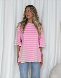Dazie - Nostalgia Stripe Oversized Boyfriend Tee