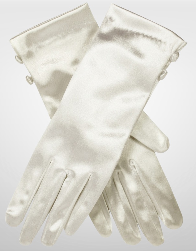 DENTS - Satin Wrist Length Gloves with Button Trim