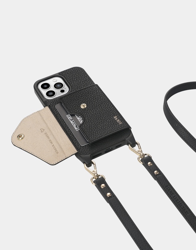 LOUVE COLLECTION - Leather Phone Case Wallet & Strap + Pearl Crossbody Chain