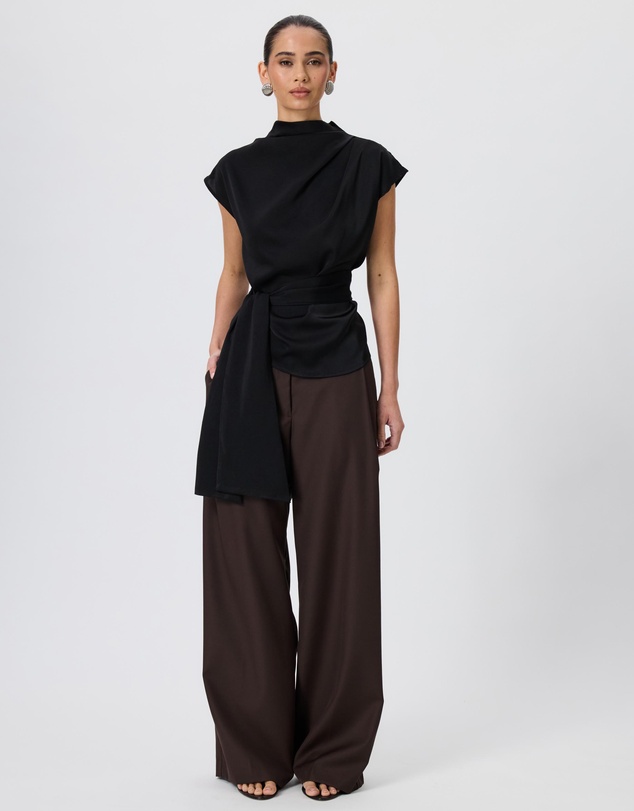 Tussah - Violet Drape Tie Detail Satin Top