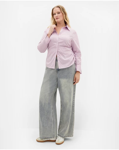 City Chic - Tayla Side Cinched Stripe Shirt