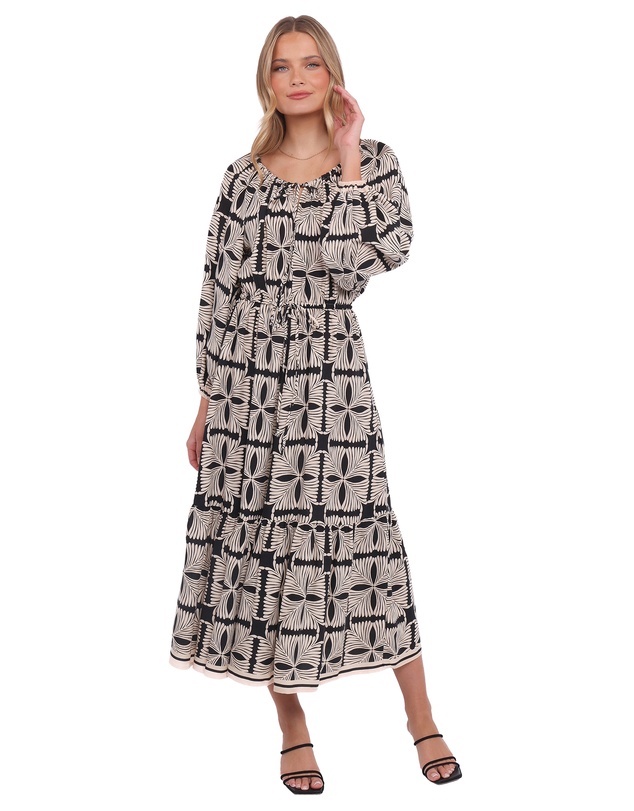 Petal & Pup - Faris Off Shoulder Midi Dress - Black Geo