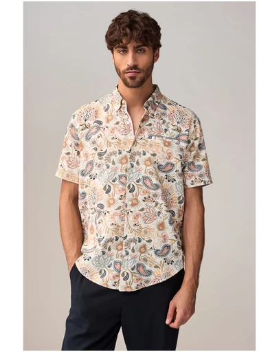 NEXT - Short Sleeve Textured Floral Printed 100% Cotton Shirt