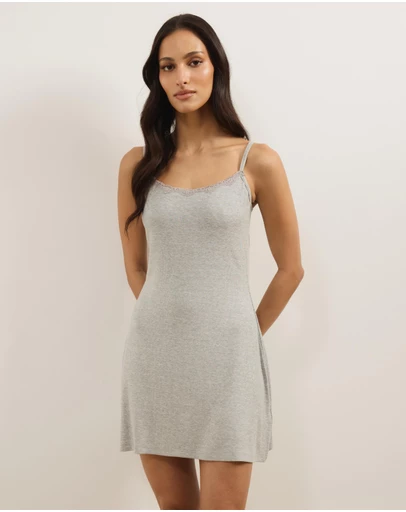 Atmos&Here - Darcey Soft Ribbed Mini Night Dress with Lace Trim