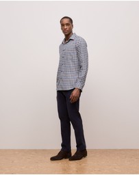 Trenery - Brushed Cotton Multi Check Shirt in Steel Blue
