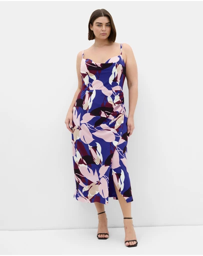 City Chic - Plus size Mariana Fern Print Midi Dress - cobalt blue