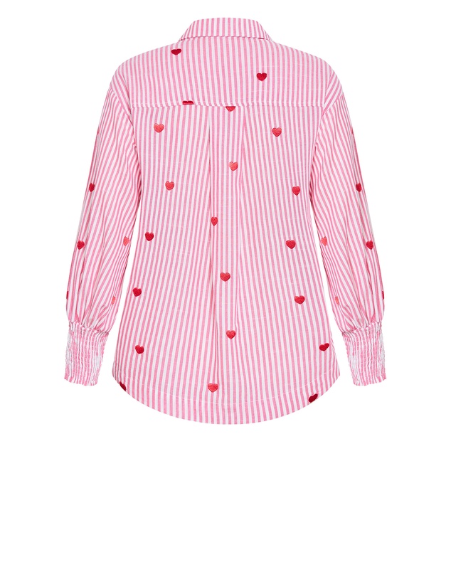 City Chic - Stripe Heart Print Cotton Shirt