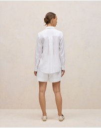 Trenery - Linen Pocket Detail Long Sleeve Shirt in White