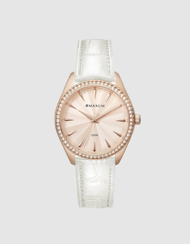 Maxum - Sydney - Rose Gold Tone Dial, Rose Gold Tone Case & White Leather Band