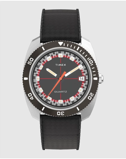 TIMEX - Q TIMEX 1971 VELOCITY Stainless Steel Case Black Dial and Black Strap