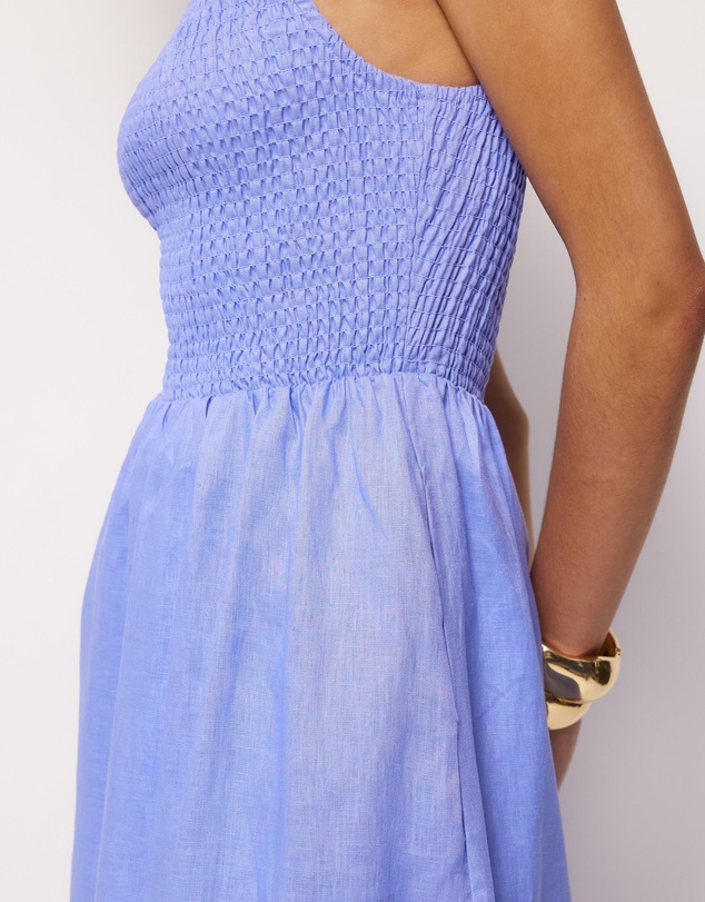 AERE - Olie Shirred Linen Midi Dress
