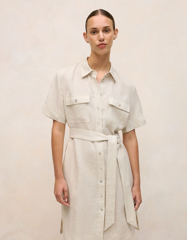 Trenery - Linen Pocket Detail Shirt Dress in Flax