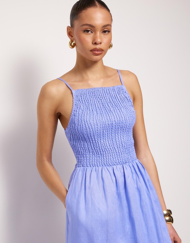 AERE - Olie Shirred Linen Midi Dress