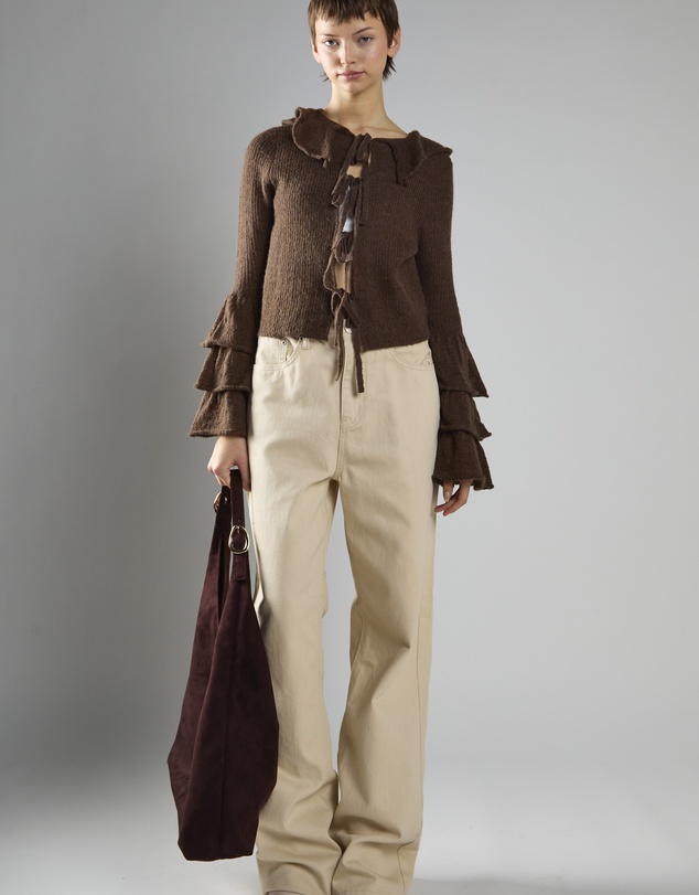 Glamorous - Ruffle Front Tie Long Sleeve Top