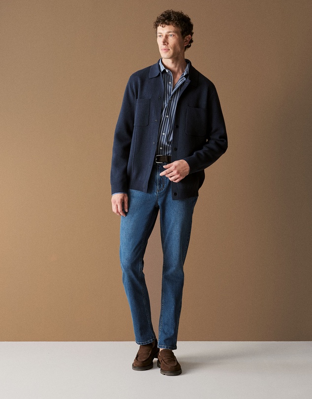 Trenery - Regular Fit Cotton Urban Striped Shirt in Navy