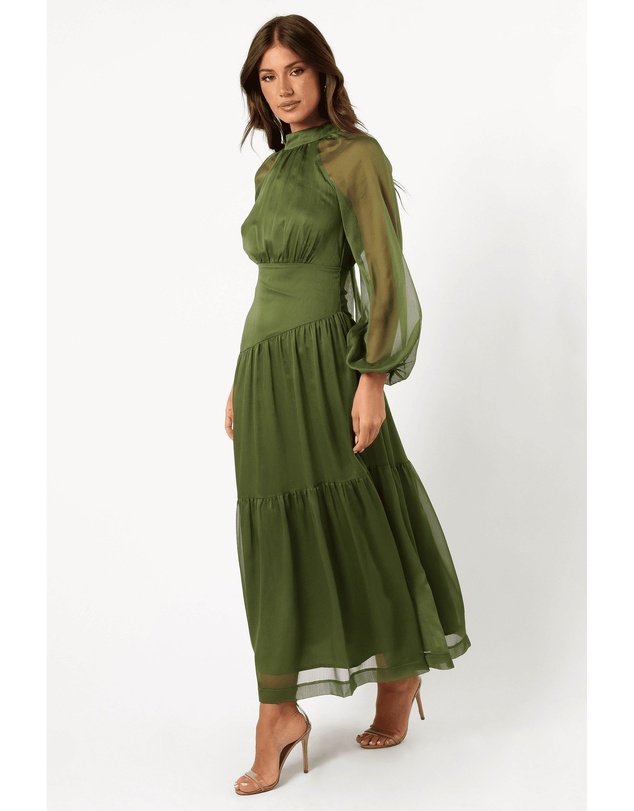 Petal & Pup - Julip Sheer Long Sleeve Maxi Dress - Olive