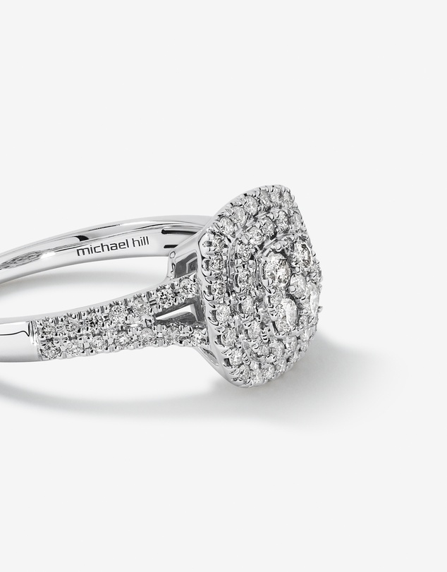 Michael Hill - 0.65 Carat TW Cushion Cluster Halo Diamond Ring in 10kt White Gold