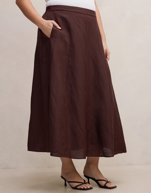 Forever New Curve - Georgina Curve Linen Blend Midi Skirt