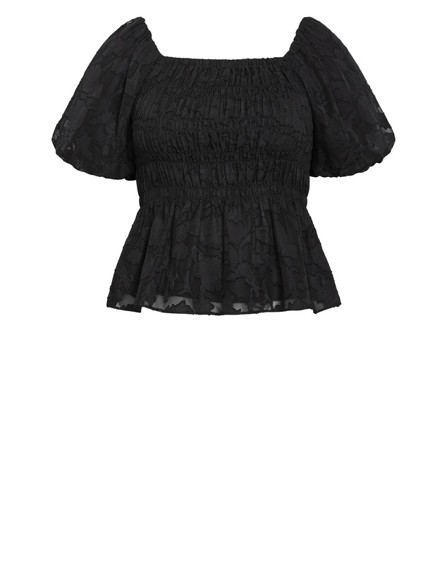 City Chic - Plus size Daniella Jacquard Puff Sleeve Top - black