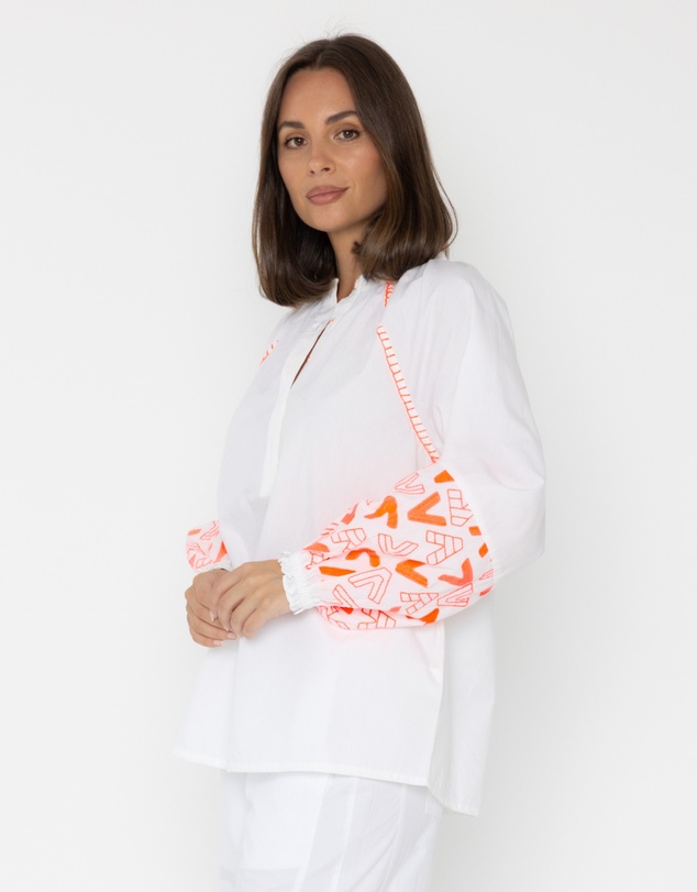 ALEXANDRA - Zoey Blouse White/Fluro Orange